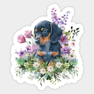 Wild Flower Dachshund Puppy Sticker